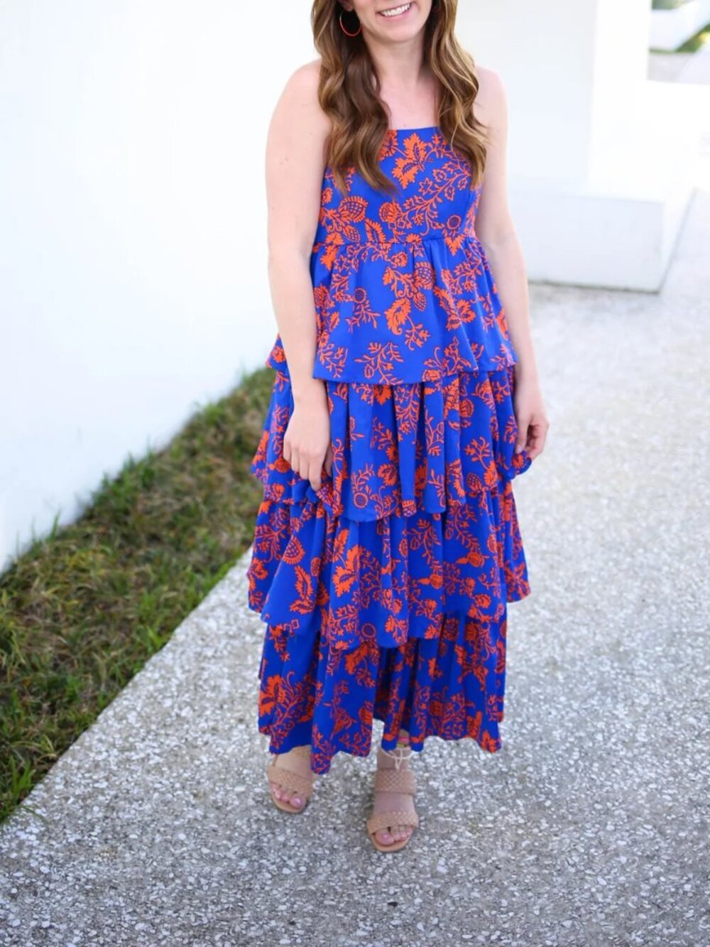 ENTRO Blue and Orange Tiered Ruffle Maxi Dress - Picture 4 of 10